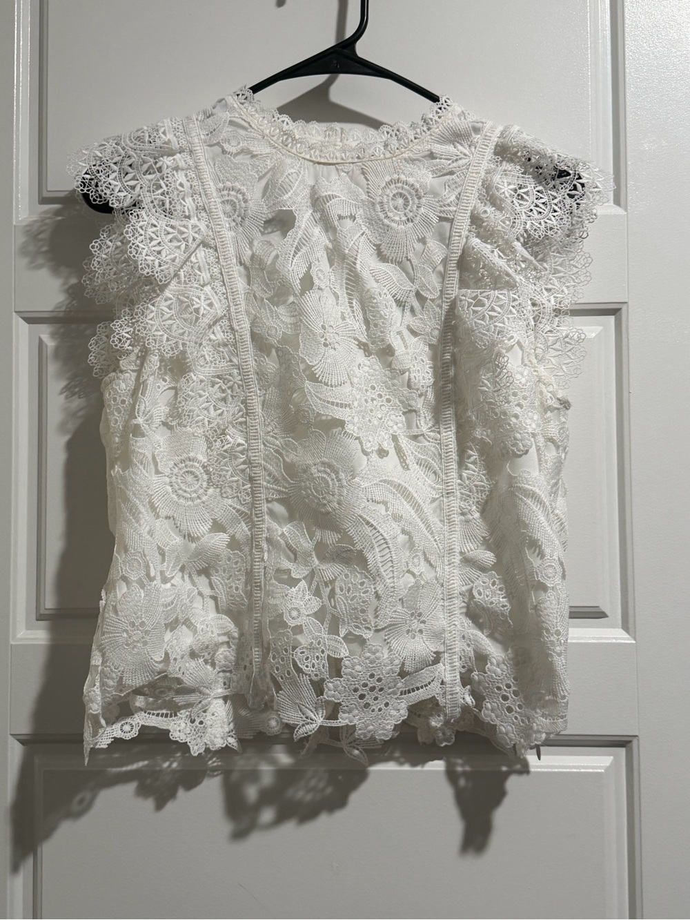 White Lace Flutter-Sleeve Women's Top